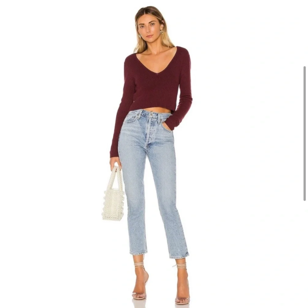 Lovers + Friends Cropped Cutout Twist Sweater in Merlot Dark Red size Small
